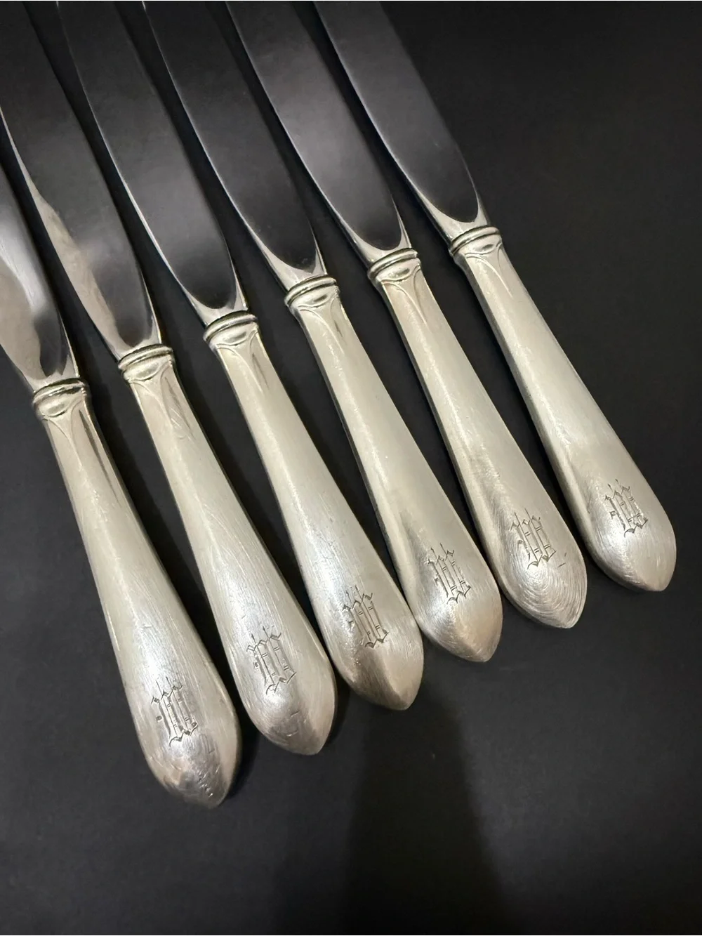 6 Vintage CARTIER Gorham Sterling Silver Gothic Monogram W Hollow Handle Knives